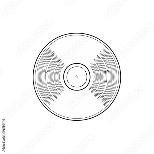 A simple line drawing of a vinyl record with its iconic grooves and center label