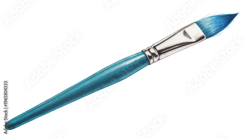 Quadro em tela Teal wooden handled artist paintbrush silver ferrule and pointed blue bristles,