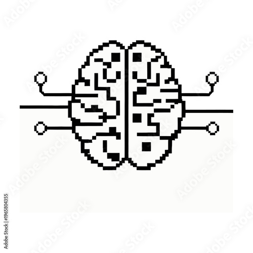 Pixel art vector of a brain with circuit connections