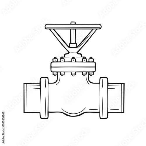 Industrial valve with wheel handle and bolted flanges simple line drawing sketch