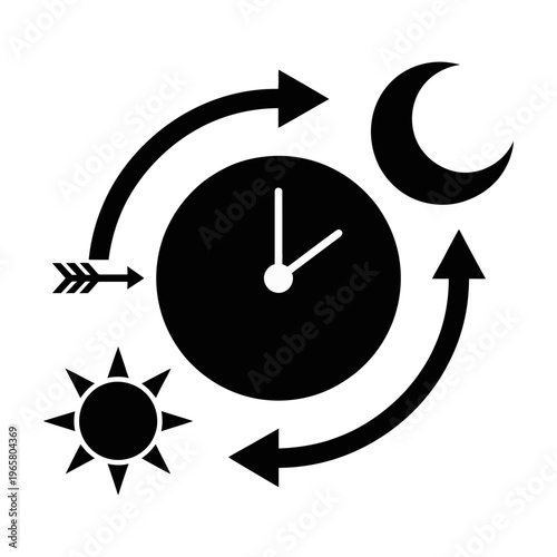Vector of a clock showing the passage of time with sun and moon symbols