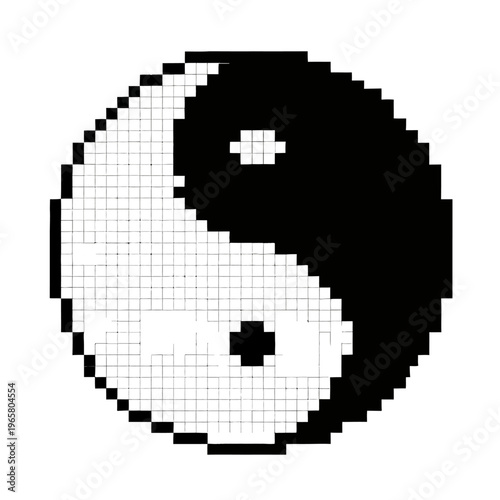 Pixelated vector yin yang symbol with sections and small inner circles