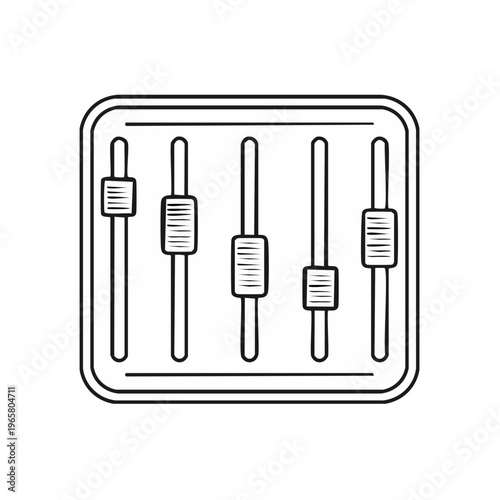 Five vertical sliders on a control panel icon outline