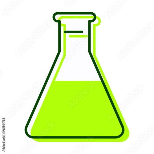 Green vector of a laboratory flask containing a bright liquid