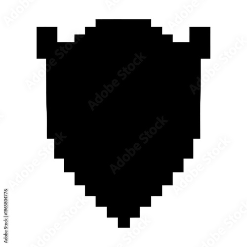 Pixelated vector shield icon in a simplistic black design with distinct edges