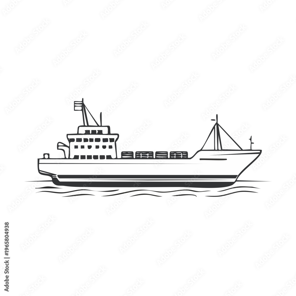 Fototapeta premium A graphic of a cargo ship sailing on the water