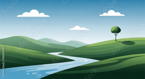 Green hills and winding river.
