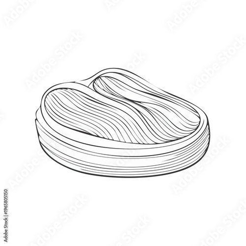 Stylized line art illustration of a raw beef steak cut, hand-drawn style