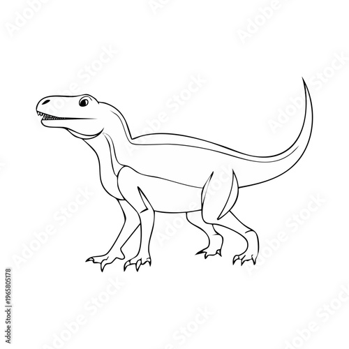 Cartoon dinosaur illustration with sharp claws and a long tail in outline style