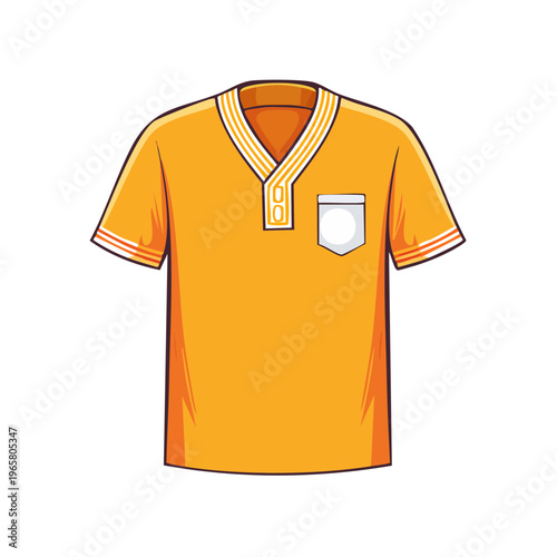Stylized orange polo shirt with white pocket and striped collar