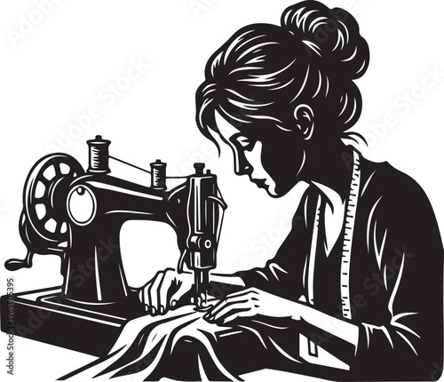A woman using a sewing machine to sew fabric