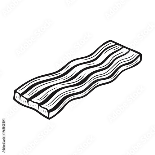 Hand Drawn Slice of Bacon Strips in Black and White Illustration