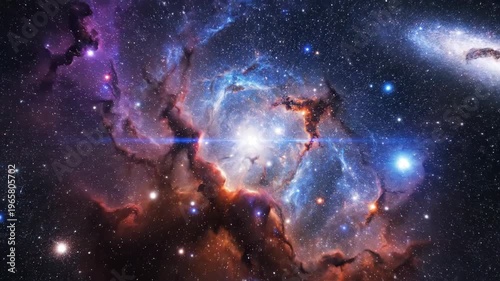 Vibrant cosmic cloud and distant spiral structure in deep space