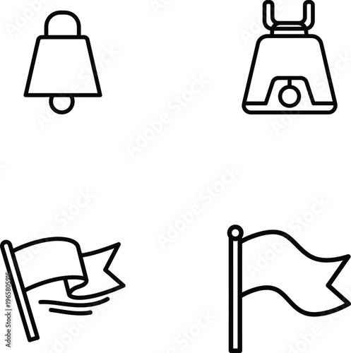 Icon set, line icons, signal flags, bell, camera, vector graphics