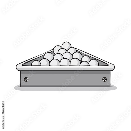 Triangle rack filled with white billiard balls for pool game setup