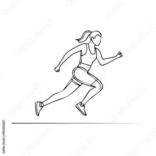 Athletic Woman Sprinting Dynamic Outline Motion Fitness Sport Concept