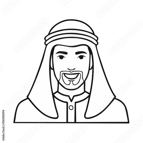 Man wearing traditional headwear and beard smiling digitally drawn portrait
