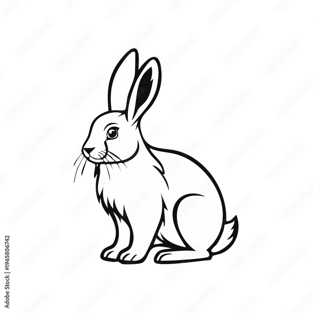 Fototapeta premium Simple line art illustration of a rabbit sitting peacefully outdoors with a white background