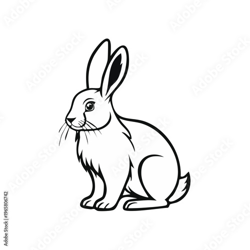 Simple line art illustration of a rabbit sitting peacefully outdoors with a white background