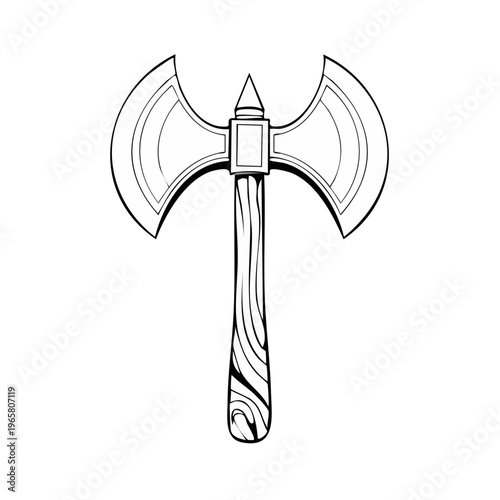 Outline illustration of a double headed battle axe with a wooden handle