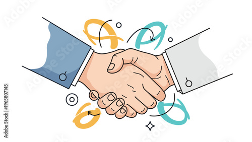 Close-up of two people in suits shaking hands to seal a business deal, partnership, or successful cooperation agreement.