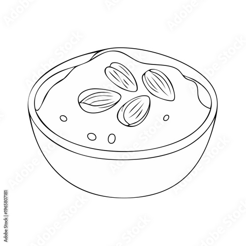 Hand drawn illustration of a bowl of porridge with almonds and seeds