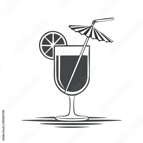 Stylized cocktail with umbrella and lime slice vector illustration