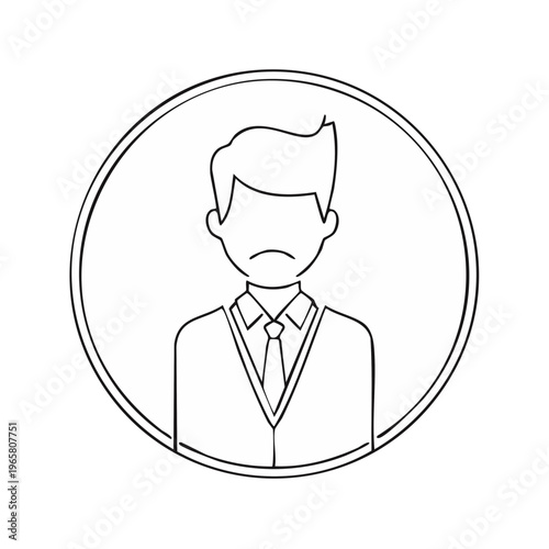 Sad Man Icon Outline Portrait Representing Negative Emotion or Dissatisfaction
