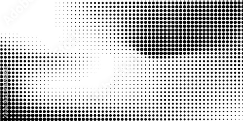 Grunge halftone corner gradient. Distress fading grit noise background. Retro pixel backdrop texture. Black and white sand wallpaper. Vector textured gritty surface. Anime or manga style comic overlay