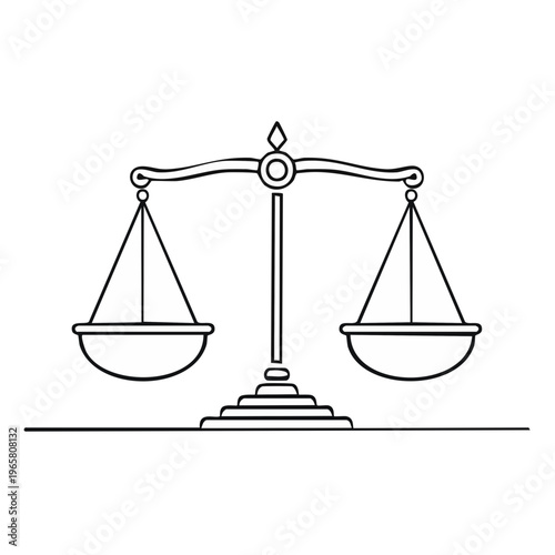 Simple black line drawing of antique balance scales used for weighing and justice