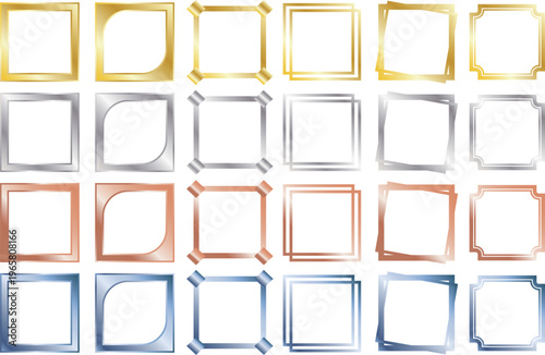 メタリックの4色ワイプフレームセット｜図形内部が透過されているシンプルでエレガントなデザイン