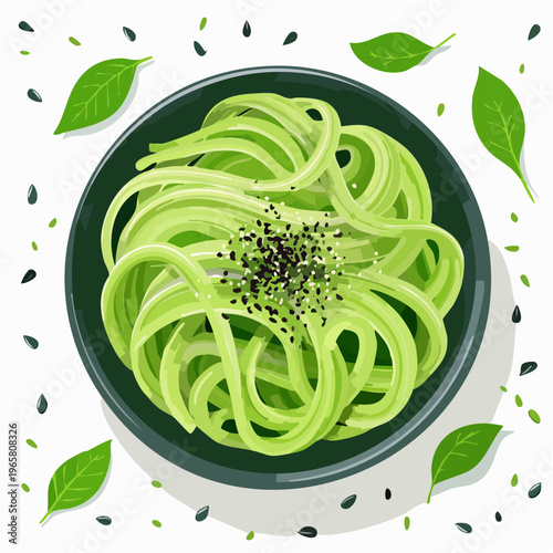 Matcha-Nudeln mit Sesam