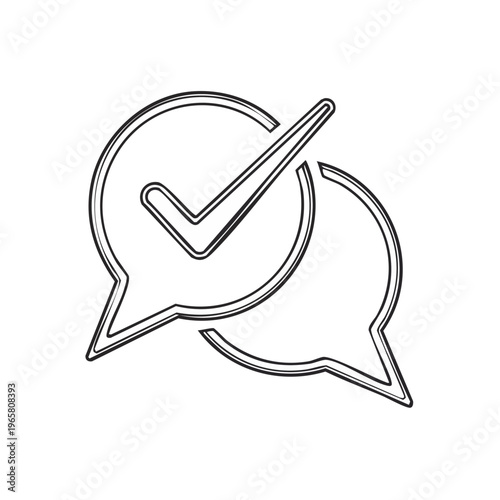 Two chat bubbles with a checkmark inside one, representing confirmation or agreement