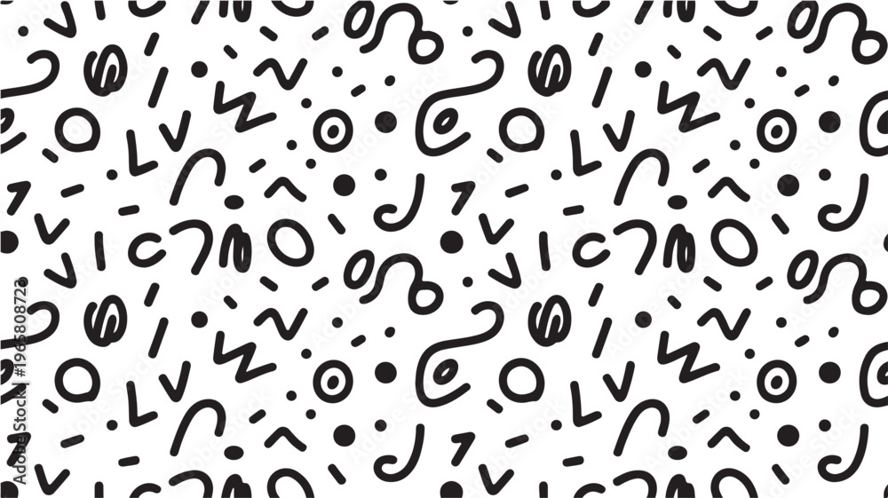 Fototapeta premium Seamless Doodle Pattern Vector, Black and White Hand Drawn Abstract Texture for Textile, Packaging, and Stationery Design
