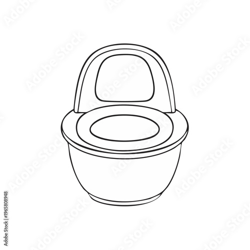 Simple line drawing of a modern toilet with the lid up for a clean bathroom illustration
