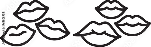 Group of lips icons, abstract graphic representation of kissing, emotion, or beauty, Line Art, Beauty Icon