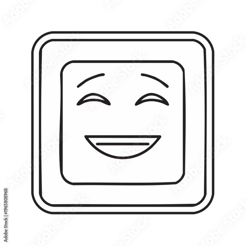 Joyful Square Emoji Face Outline Smiling Wide Eyes Closed Happiness Expressed Simply