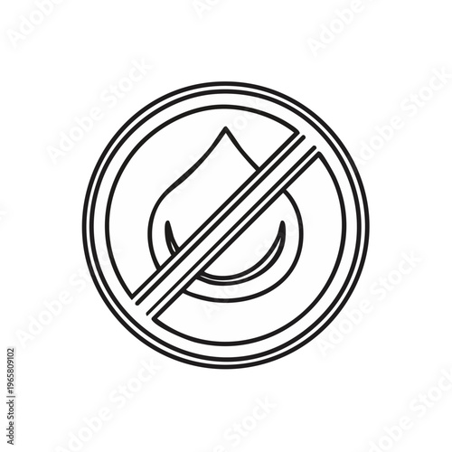 No water drop symbol icon, prohibition sign, circular warning graphic