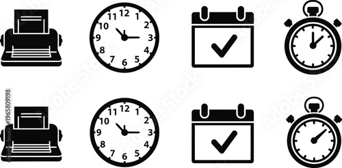 Time management editable icon set writer clock calendar stopwatch vector graphics for projects