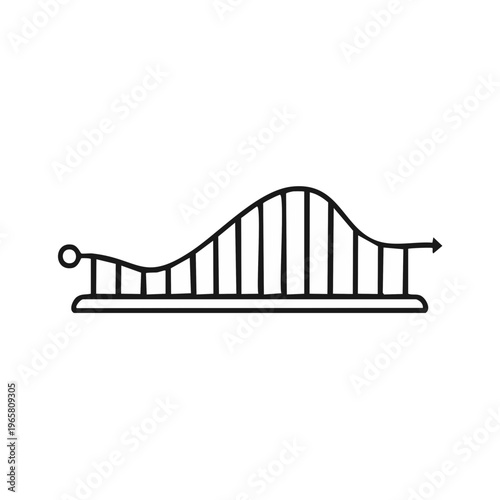 Hand drawn roller coaster ride with up and down motion and arrow indicating progression