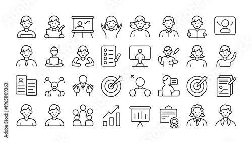 Minimal Training and Coaching Line Icon Set  Education, Mentoring and Teamwork