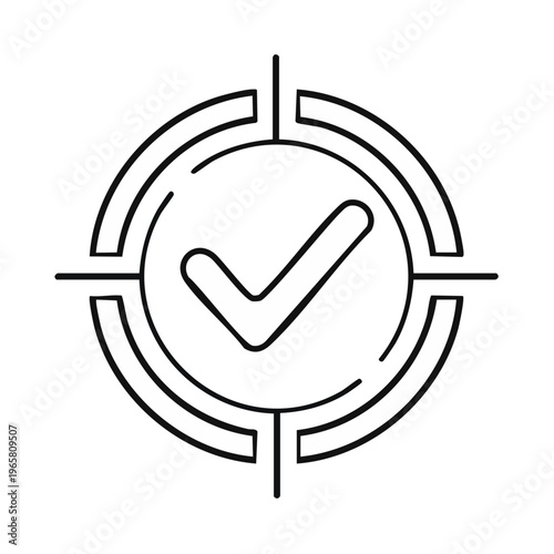 Targeted goal achieved confirmed success check mark inside crosshairs icon