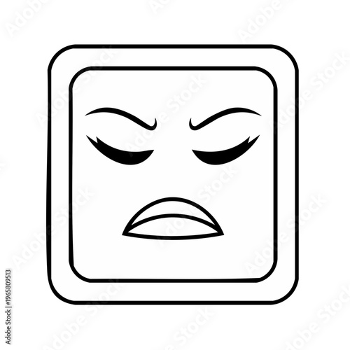 Frustrated or angry emoji face line art with closed eyes and downturned mouth