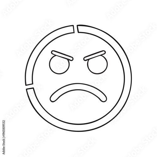 Line art angry emoticon face graphic with frowning mouth and furrowed brows