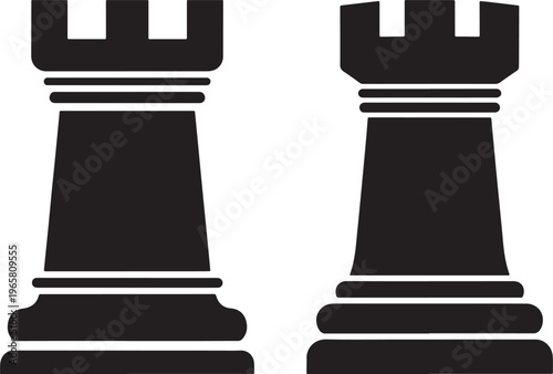 Set of Minimalist Black Chess Rook Pieces Icon for Strategy, Power, Games, and Intellectual Challenge Concepts and Graphics, Board Game, Logical Thinking, Mind Game, Game Theory, Flat Design, Web Icon