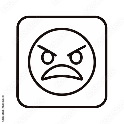 Simple line drawing of an angry emoticon in a rounded square frame