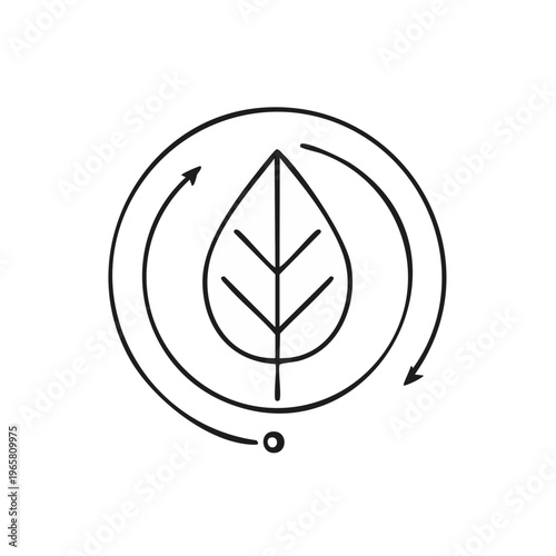 Eco friendly leaf symbol with circular arrows indicating cycle and sustainability