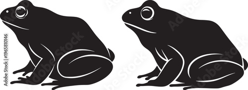 Frog silhouette illustration set. Side view of toad amphibian isolated on white background. Nature, wildlife, and biology concept for environmental education, science and outdoor ecosystem art