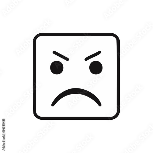 Square face icon with angry expression and curved mouth and sharp eyebrows