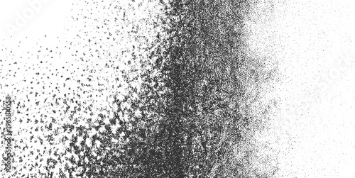 Black and white speckled texture gradient fading from dense dots to sparse particles
